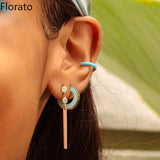 925 Silver Enamel Hoop Ear Buckles C Shape Stud Earrings