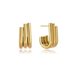 Irregular Geometric Triple U Stud Earrings Steel PVD Plated Statement Jewelry