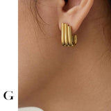 Irregular Geometric Triple U Stud Earrings Steel PVD Plated Statement Jewelry