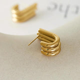 Irregular Geometric Triple U Stud Earrings Steel PVD Plated Statement Jewelry