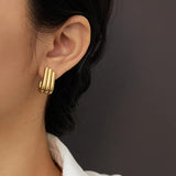 Irregular Geometric Triple U Stud Earrings Steel PVD Plated Statement Jewelry