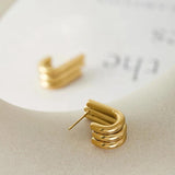 Irregular Geometric Triple U Stud Earrings Steel PVD Plated Statement Jewelry