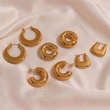 Geometric Statement Earrings Lightweight Hoop, Bold Round Square Hollow Tube