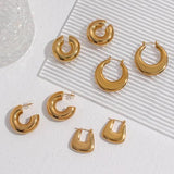 Geometric Statement Earrings Lightweight Hoop, Bold Round Square Hollow Tube