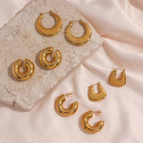 Geometric Statement Earrings Lightweight Hoop, Bold Round Square Hollow Tube