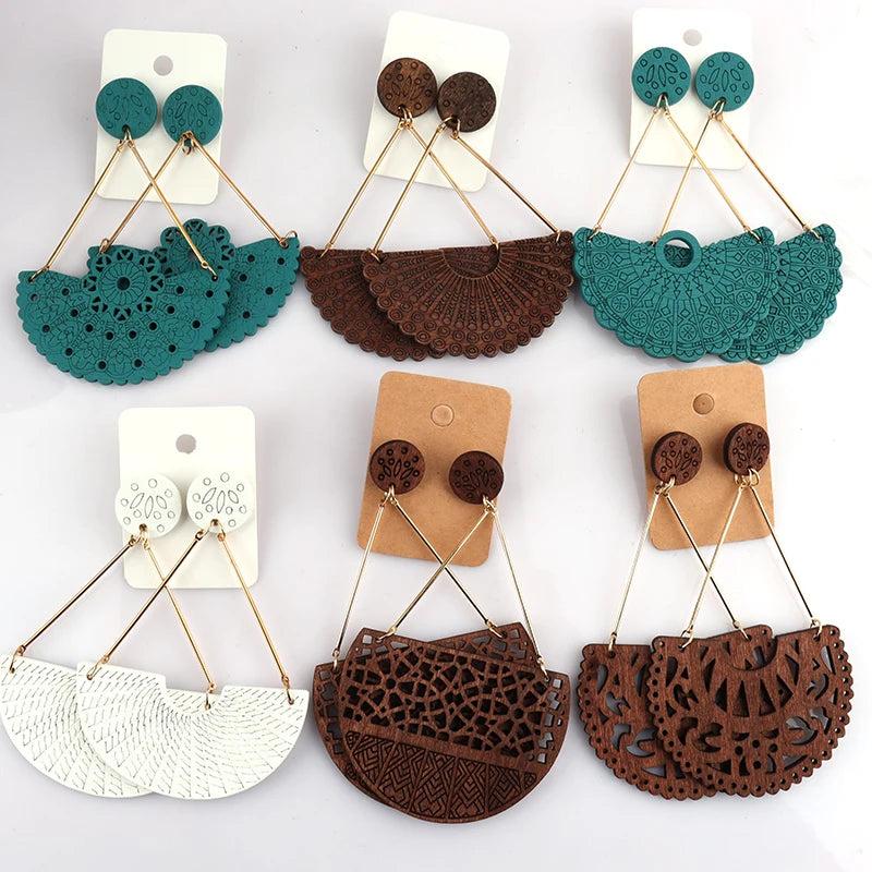 5 Pairs African Wooden Drop Earrings
