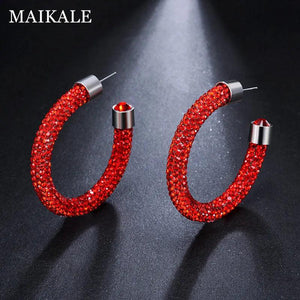 Austrian Crystal Hoop Earrings Geometric Round Rhinestone Earrings