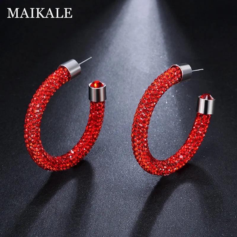 Austrian Crystal Hoop Earrings Geometric Round Rhinestone Earrings