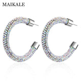 Austrian Crystal Hoop Earrings Geometric Round Rhinestone Earrings