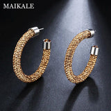 Austrian Crystal Hoop Earrings Geometric Round Rhinestone Earrings