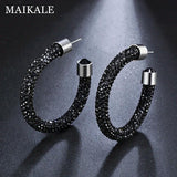 Austrian Crystal Hoop Earrings Geometric Round Rhinestone Earrings