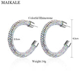 Austrian Crystal Hoop Earrings Geometric Round Rhinestone Earrings