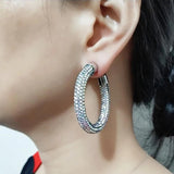 Austrian Crystal Hoop Earrings Geometric Round Rhinestone Earrings