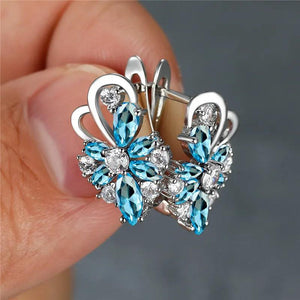 Boho Butterfly Hoop Earrings Crystal Stone Silver Bridal Party