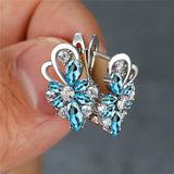 Boho Butterfly Hoop Earrings Crystal Stone Silver Bridal Party