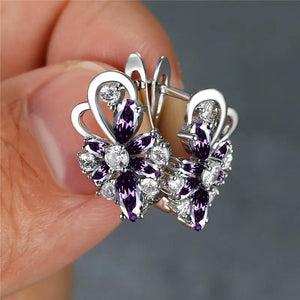 Boho Butterfly Hoop Earrings Crystal Stone Silver Bridal Party