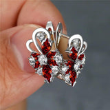 Boho Butterfly Hoop Earrings Crystal Stone Silver Bridal Party