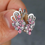 Boho Butterfly Hoop Earrings Crystal Stone Silver Bridal Party