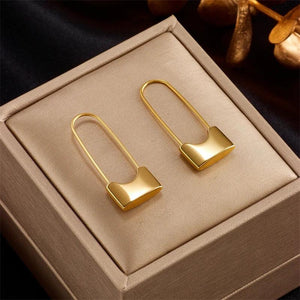 316L Stainless Steel Long Lock Hoop Earrings For Women Girls