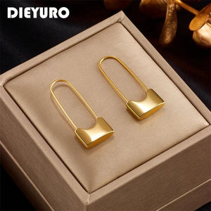 316L Stainless Steel Long Lock Hoop Earrings For Women Girls