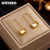 316L Stainless Steel Long Lock Hoop Earrings For Women Girls