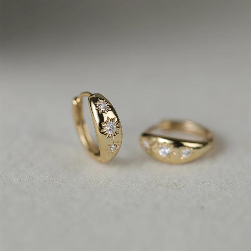 Boako 925 Silver Small Hoops Earring Star Texture Cartilage Circle Ear Jewelry