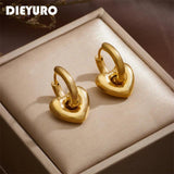 316L Stainless Steel Heart Hoop Earrings For Women Girls