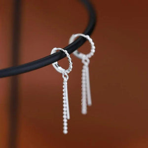 925 Silver Zircon Tassels Bar Earrings Round Temperament Women Gift