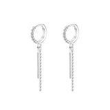 925 Silver Zircon Tassels Bar Earrings Round Temperament Women Gift
