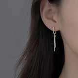 925 Silver Zircon Tassels Bar Earrings Round Temperament Women Gift