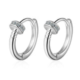 Silver Nail Hoop Earrings CZ Small Jewelry