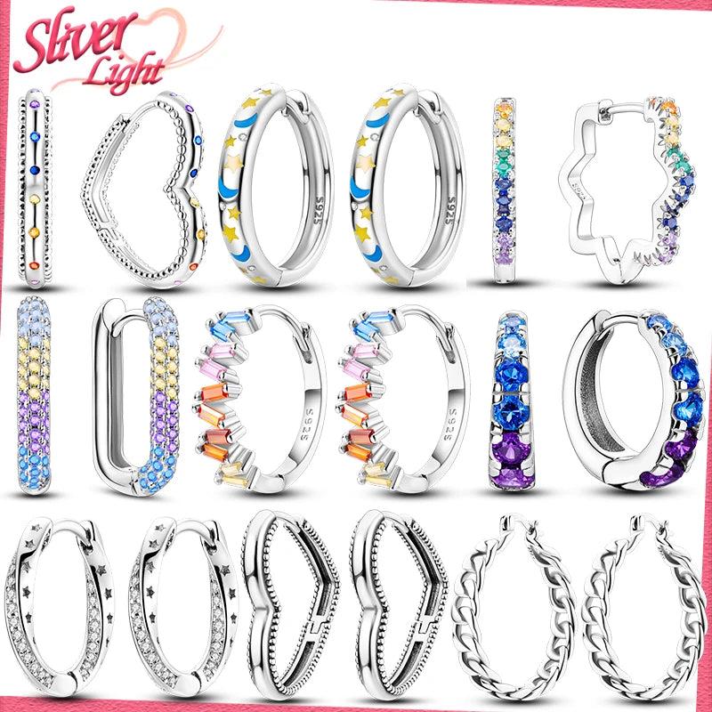 925 Silver Dangle Hoop Earrings Heart Snake Zircon