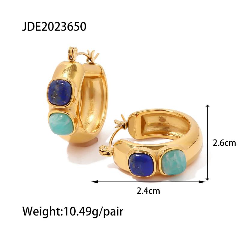 Youthway Square Natural Stone Hoop Earrings Golden Huggie Jewelry