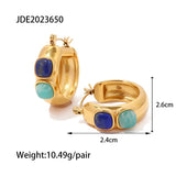 Youthway Square Natural Stone Hoop Earrings Golden Huggie Jewelry
