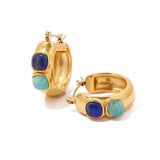 Youthway Square Natural Stone Hoop Earrings Golden Huggie Jewelry