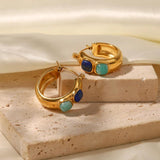 Youthway Square Natural Stone Hoop Earrings Golden Huggie Jewelry