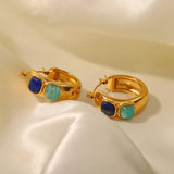 Youthway Square Natural Stone Hoop Earrings Golden Huggie Jewelry