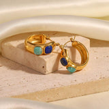 Youthway Square Natural Stone Hoop Earrings Golden Huggie Jewelry