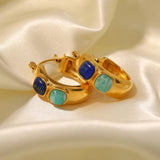 Youthway Square Natural Stone Hoop Earrings Golden Huggie Jewelry