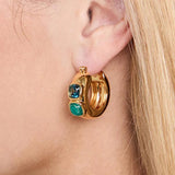 Youthway Square Natural Stone Hoop Earrings Golden Huggie Jewelry