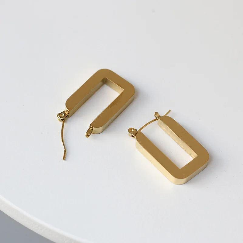 Vintage Stainless Steel 18k Plated Geometric Hoop Earrings