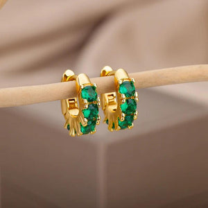 Green Crystal Hoop Earrings for Women Zircon Circle Earrings