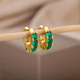 Green Crystal Hoop Earrings for Women Zircon Circle Earrings