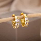 Green Crystal Hoop Earrings for Women Zircon Circle Earrings