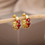 Green Crystal Hoop Earrings for Women Zircon Circle Earrings