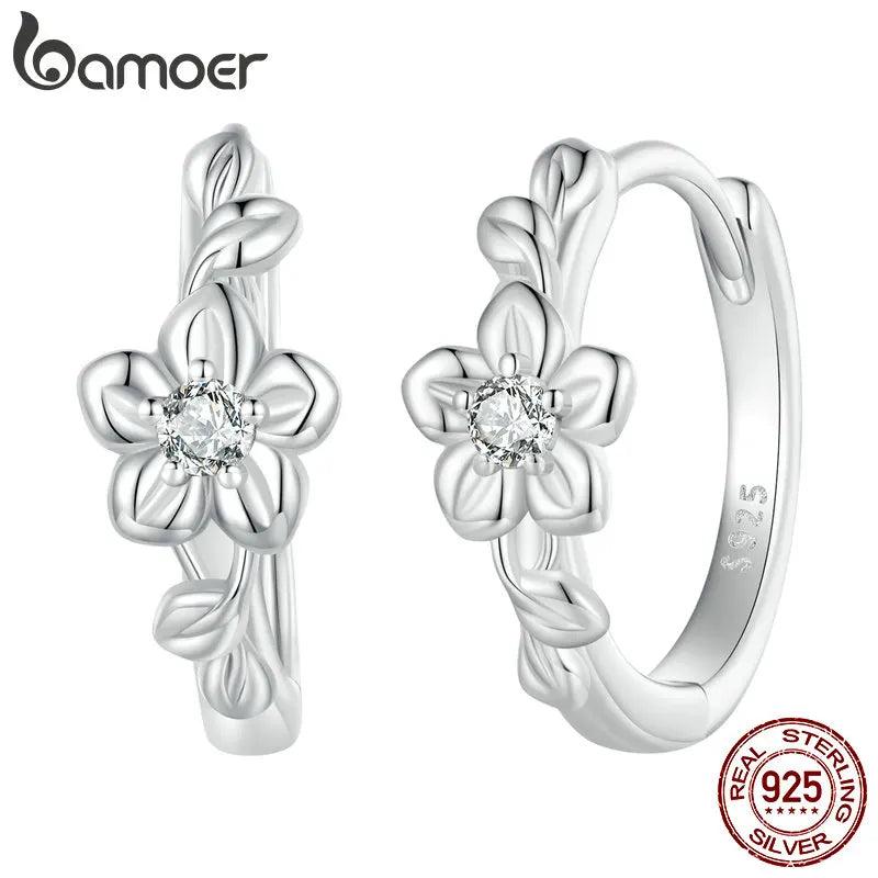 925 Silver Flower & Vine Wreath Hoop Earrings with Zircon BSE767
