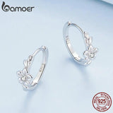 925 Silver Flower & Vine Wreath Hoop Earrings with Zircon BSE767