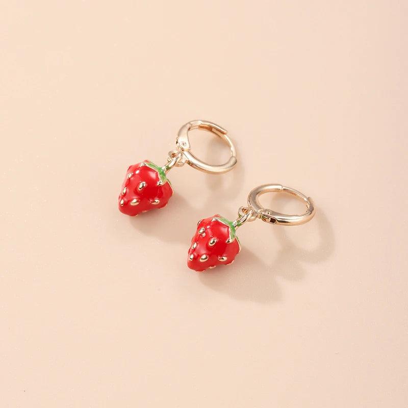 Fruit Pendant Earrings Strawberry Shape Drop Ear Ring for Teens Jewelry