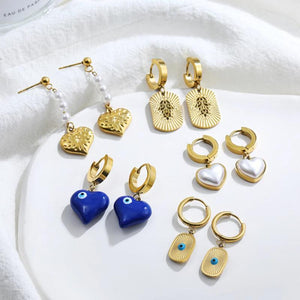Geometric Heart Pendant Hoop Earrings Stainless Steel Jewelry