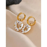 Pink Enamel Heart Drop Hoop Earrings Zircon Charm Jewelry